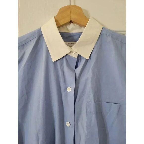 EQUIPMENT Arlette Blue White Two Tone Button Down Shirt S $228.00 - Picture 3 of 9